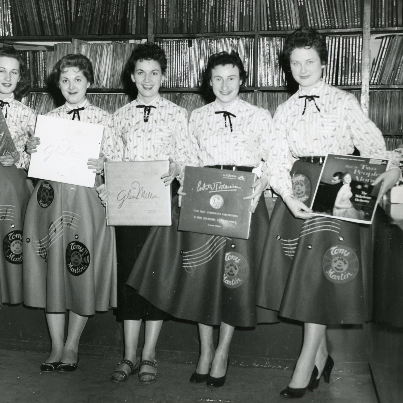 Helga Schuliakewich, far right, worked for Sam Sniderman at Sniderman’s Music Hall on College St. (Photo courtesy of the family.)