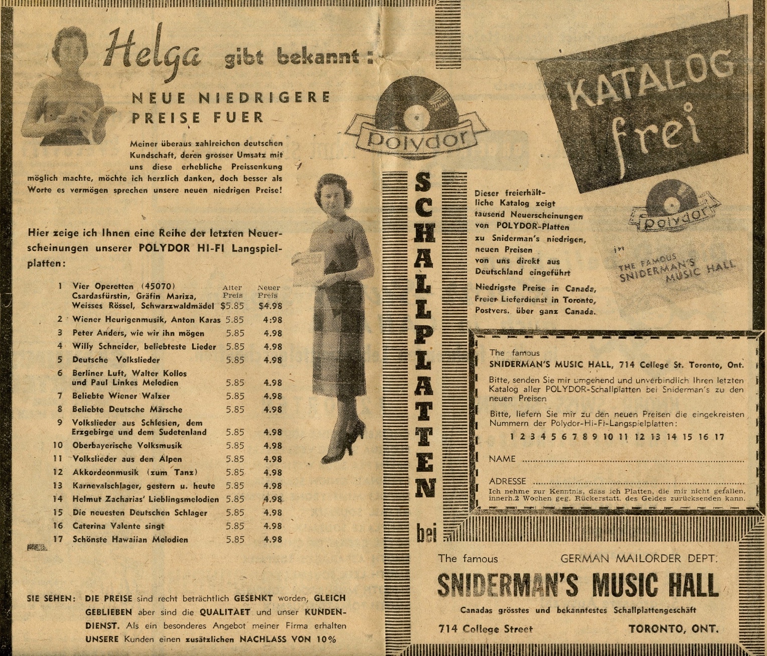 Helga began ordering records from Europe and created a mail-order catalogue. (Image courtesy of the family.)