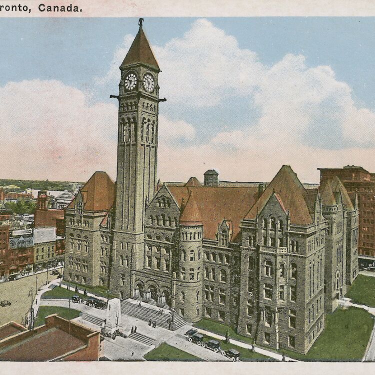 A postcard illustration of Toronto’s Old City Hall.