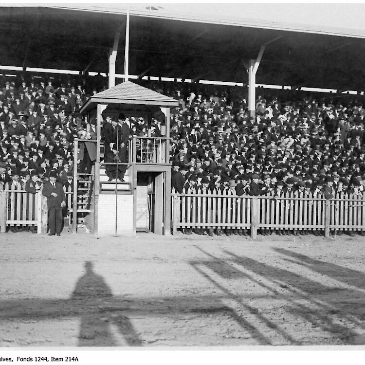 The finish line at the old Dufferin Race Track. High-school football games used to take place at the race track.