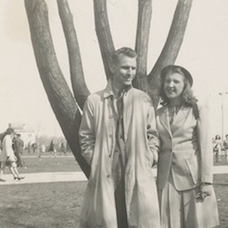 Lois and Charlie Broad in High Park. Both students at Humberside Collegiate, they met in their early teens. They married in 1949.