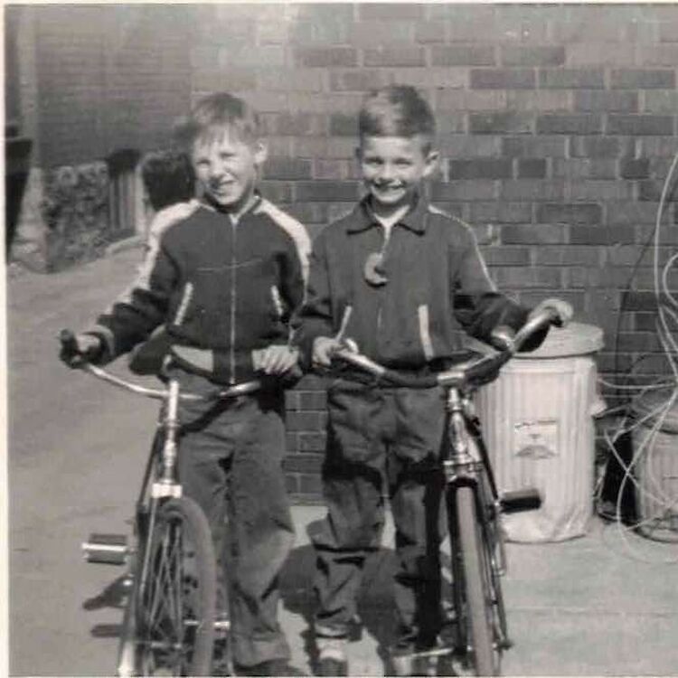 Bruce McDougall with his friend Timmy on Glendonwynne Ave. (Photo courtesy of the family.)