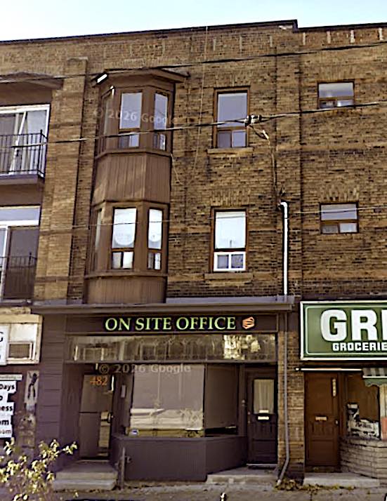 Bruce McDougall lived with his family in an apartment on the third floor above a store on the southwest corner of Boustead and Roncesvalles Ave. (Photo from Google Maps.)
