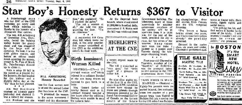 The Toronto Star printed a story about about Bill's heroic move. (Courtesy of the Toronto Star Archives.)