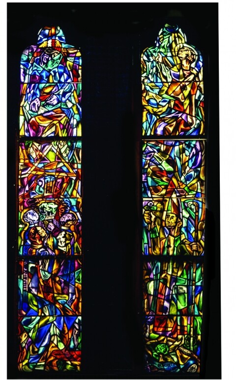 A glass panel created by Jerome McNicholl for St Patricks Church in St John's, Newfoundland. (Photo courtesy of the artist.)
