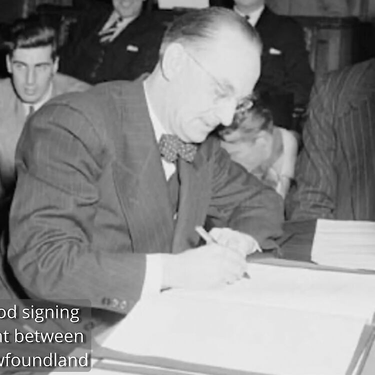 Joey Smallwood signing the agreement between Canada & Newfoundland
