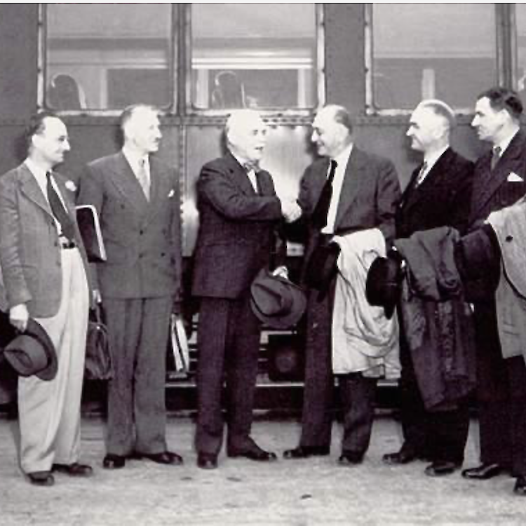 Tom Ashbourne, third from left, was part of the delegation that went to Ottawa in 1947 to work out terms of union. (National Archives)
