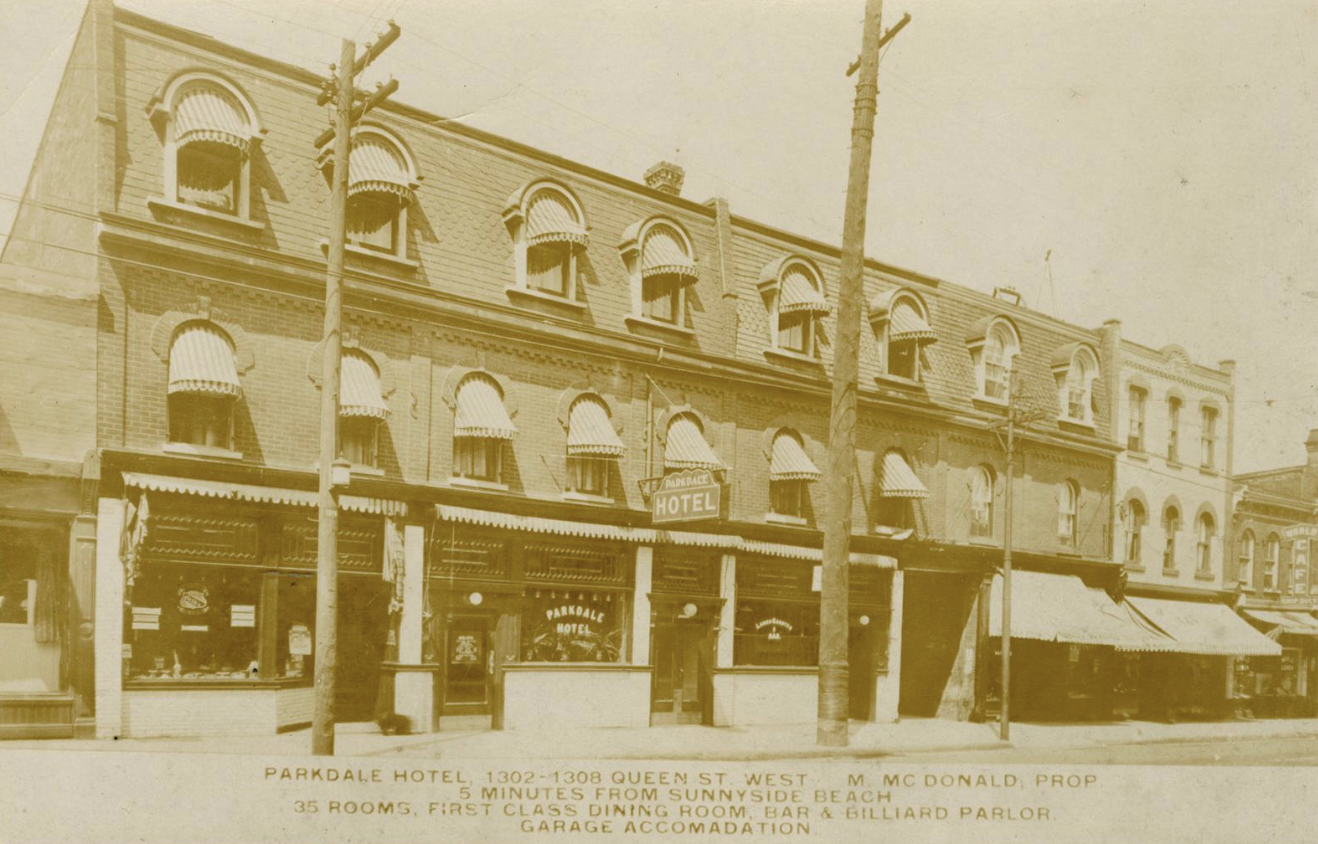 The Parkdale Hotel was a central hub for the neighbourhood, and the Parkdale Café often served its patrons. (Photo courtesy of Toronto Public Library.)